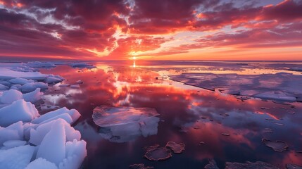 sunset in Antarctica near the glaciers
