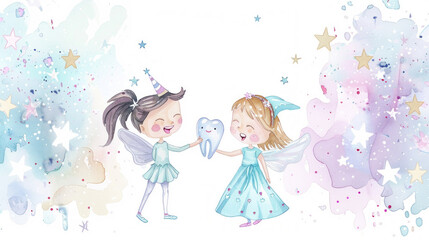 Obraz na płótnie Canvas Fairy Tale Dental Care Illustration with Characters