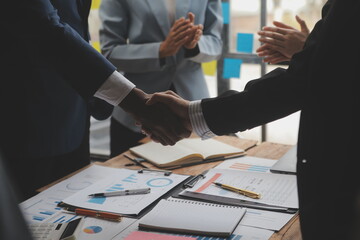 Meeting and greeting concept, Two confident Business handshake and business people after discussing...