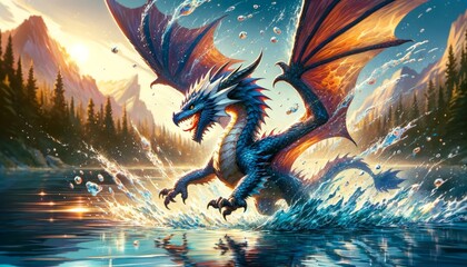 Majestic Dragon Emerging from Water