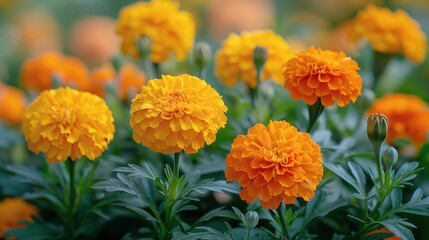 Vibrant Orange and Yellow Flowers in a Field