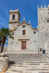 Fototapeta na wymiar Steps in front of the historic church on Peniscola, Spain