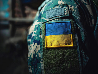 Military Patch of Ukrainian Flag on Uniform