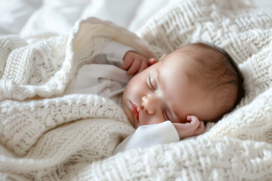 Peaceful Sleeping Baby Wrapped in White Blanket