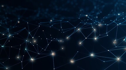 A futuristic network shape is depicted in a computer-generated abstract background, evoking a sense of technological advancement.