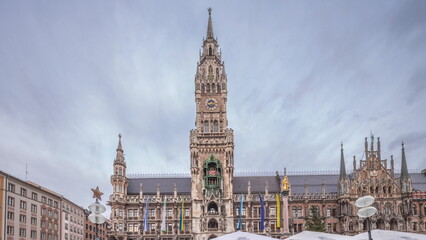Naklejka premium Marienplazt Old Town Square with the New Town Hall timelapse hyperlapse. Bavaria, Germany