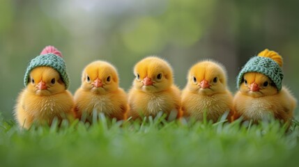 Small Yellow Chickens Standing Together - 753181291