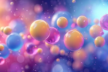A cluster of bubbles of varying sizes floating gracefully in the air, reflecting light and colors. The bubbles appear to be moving upwards, creating a mesmerizing and ephemeral display