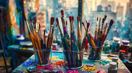 Artists Palette and Paintbrushes, Creative Art and Design Concept, Colorful Painters Equipment