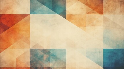 A grungy and grainy bleached abstract color background is composed of intersecting geometric figures, showcasing a vintage paper texture in a square shape. - obrazy, fototapety, plakaty
