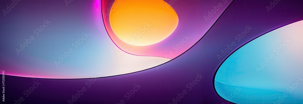 Poster colorful abstract composition with smooth curves in purple, blue, orange, and pink tones. the curves