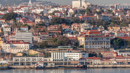 Fototapeta na wymiar Aerial view of Lisbon with National Museum of Ancient Art near viewpoint with restaurant timelapse. Portugal