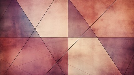 A grungy, grainy, and dusty vignetted abstract color background is composed of intersecting geometric figures and lines, featuring vintage paper texture in a square shape.