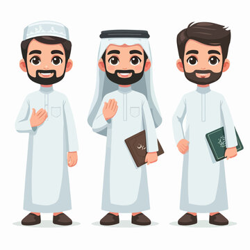 Arab islam muslin cartoon people vector character wear thawb gutra
