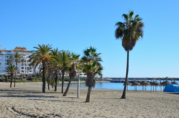 Banus beach on december day in Marbella, Spain - 753184497
