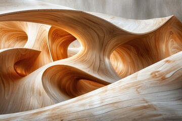 mocha mousse color. This close-up shot showcases a wooden object with intricate and detailed curves. Each curve flows seamlessly into the next, creating a visually captivating pattern