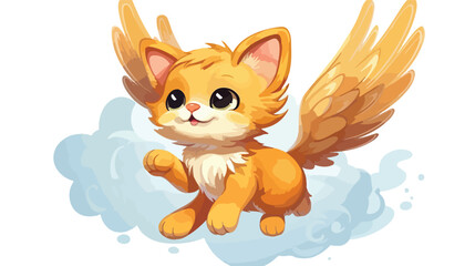 Cute cat is flying with wings. Animal cartoon concep