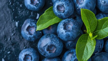 ripe blueberries with dew drops, nestled in a rustic wicker basket, showcasing natural freshness and organic farming, celebrating Georgia Blueberry Month - obrazy, fototapety, plakaty