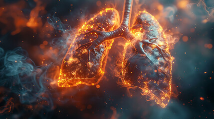 3D Visual: The respiratory system is being destroyed by toxic fumes.