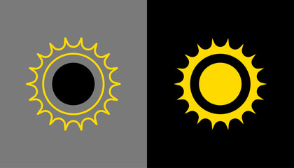 Sun silhouette icon isolated on dark and light backgrounds.