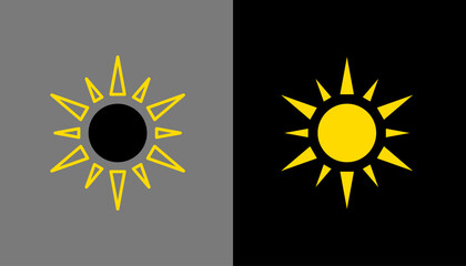 Sun silhouette icon isolated on dark and light backgrounds.