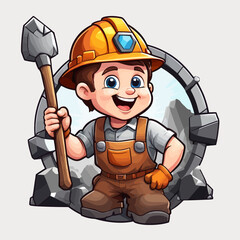 Cute Mining Man Cartoon Design Very Cool