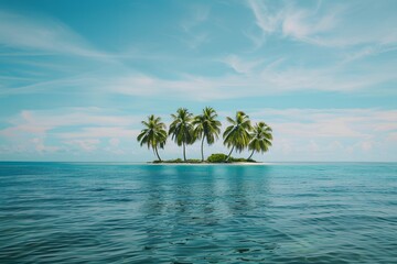 Emerald Ocean and Sky-Blue Tropical Island Oasis Captured by Canon EOS 5D Mark IV, Featuring Fine Lines and Delicate Curves in a Tranquil, Brightly Colored Scene.