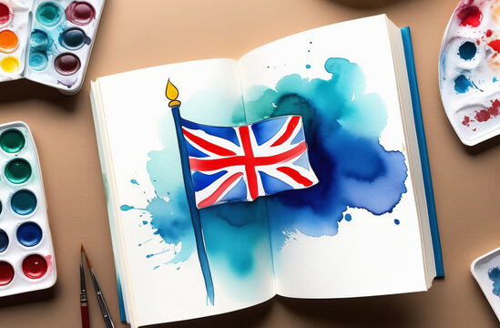British flag. United Kingdom. Watercolour hand drawn illustration