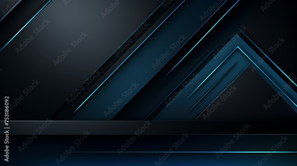 Wall mural Modern black blue abstract background. Minimal. Color gradient. Dark. Web banner. Geometric shape. 3d effect. Lines stripes triangles. Design. Futuristic. Cut paper or metal effect. Luxury. Premium