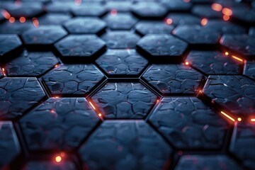 Futuristic surface concept with hexagons. Trendy sci-fi technology background with hexagonal forms - obrazy, fototapety, plakaty