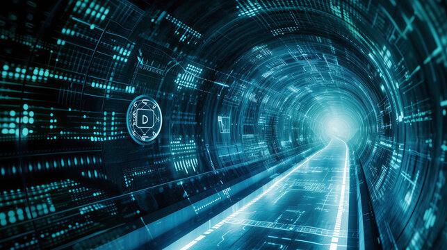 A digital illustration of a secure encrypted tunnel representing a VPN