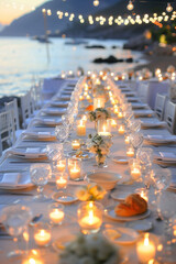 Obraz premium Beautiful decoration of luxury wedding table set up by the beach