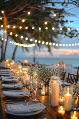 Fototapeta na wymiar Sea wedding twble decor on the beach