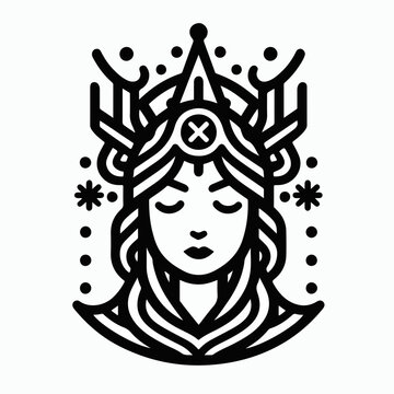 An ancient flat illustration of frigg goddess icon logo sticker tattoo vector.