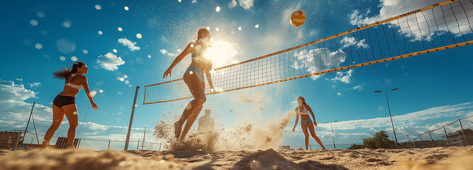 Beach volleyball action shot dynamic movement