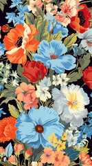 Assorted Colorful Flowers Against Black Background. Generative AI