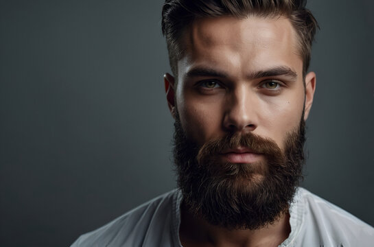 beard man in a solid dark background, shaving cream advertisement, shaving racer advertisement

