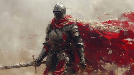 Naklejka premium Steadfast Guardian: Templar Knight in the Fray