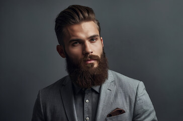 Fototapeta premium beard man in a solid dark background, shaving cream advertisement, shaving racer advertisement