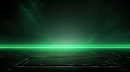 Green. Neoned lines futuristic aesthetics. Glowing neon futuristic style on smoked dark background. Horizontal wallpaper, background. Stylish flyer for ad, offer, bright colors. Copyspace