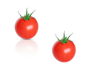 Cherry tomatoes isolated on transparent background png file. Fresh tomatoes and halves