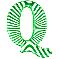 White symbol with green ultra thin horizontal straps. letter q