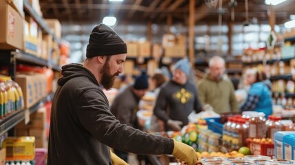 group of unrecognizable people volunteering at a local food bank