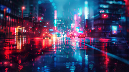 Fototapeta premium Blurred neon lights background. Neon city lights in bokeh style. Futuristic backdrop.