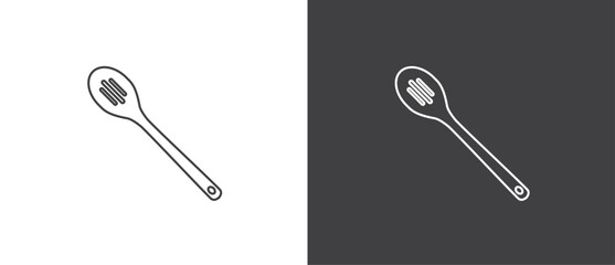 Wooden spoon and wooden spatula cooking tools icon, Kitchenware vector icon in line style. vector illustration in back and white background.