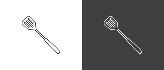 Fish slace and Spatula cooking tools icon, Kitchenware vector icon in line style. vector illustration in back and white background.