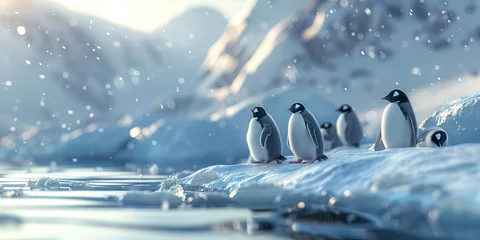 Rolgordijnen Serene Antarctic Vistas with Penguins Gracefully Encountering Winters Chill - Banner © Dima