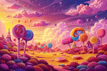 Fototapeta na wymiar world of sweets candy donuts lollipops 