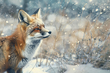 Majestic Red Fox Contemplates Winters Enchanted Snowfall Banner