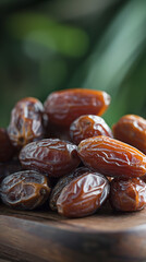 Obraz premium Dates Gleaming on a Rustic Wooden Table